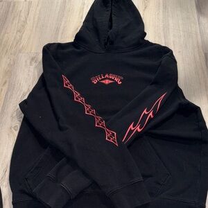 Billabong Men's Black Hoodie with Red Graphics